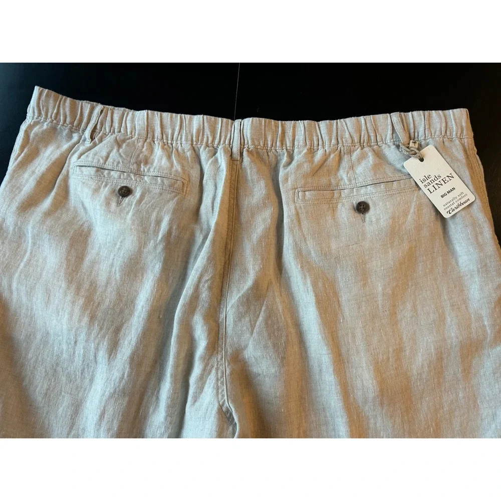 Men's Caribbean isle sands linen pants elastic waist big man 50 x 30 beige